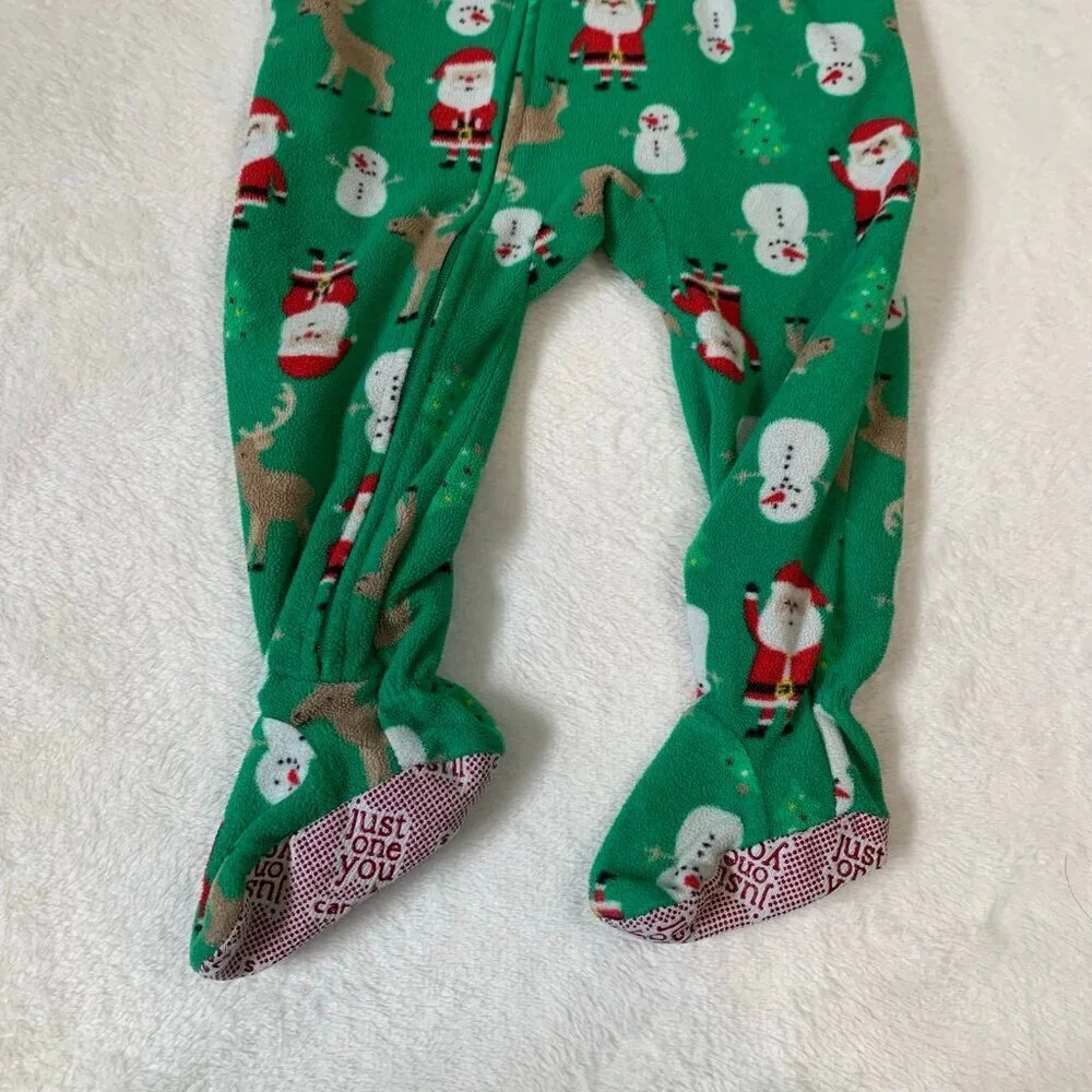 5/$25 Carter's‎ Kids Green Christmas Santa Fleece Footed Pajamas 18M